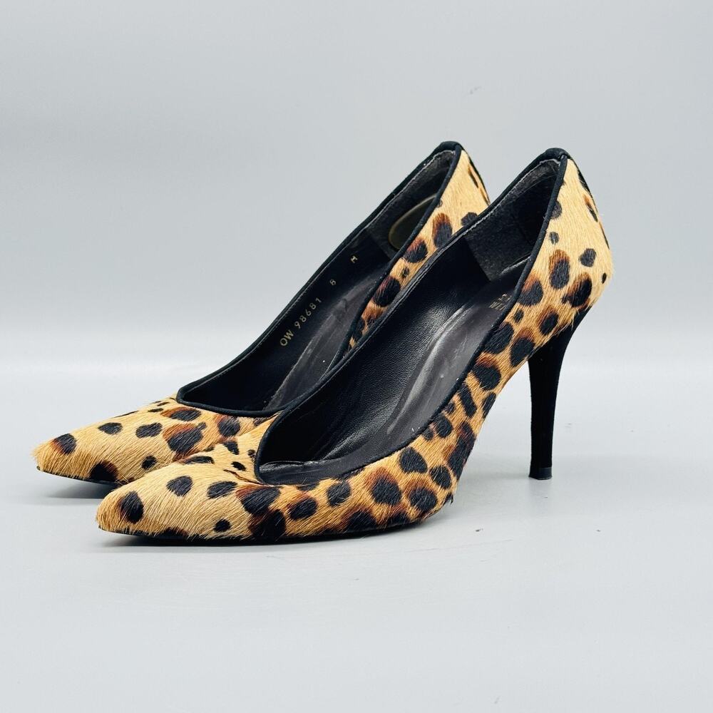 Stuart Weitzman Shoes Womens 8 Brown Leopard Calf Hair Pumps Dress Pointed Toe - Picture 3 of 11